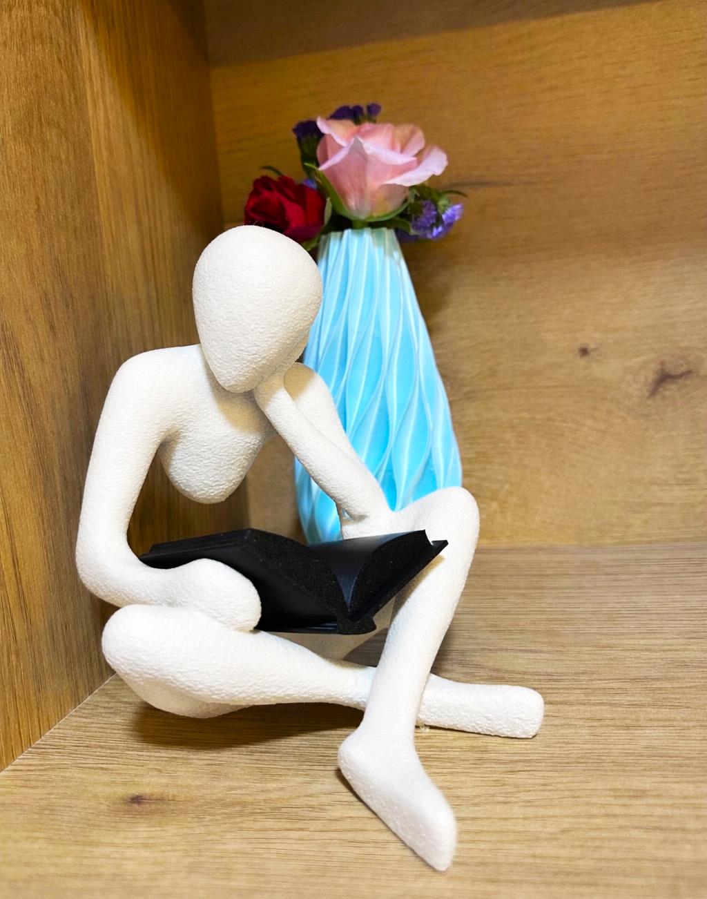 3D Printed Reading Figure Sculpture, Minimalist Book Lover Decor, Abstract Thinker Statue