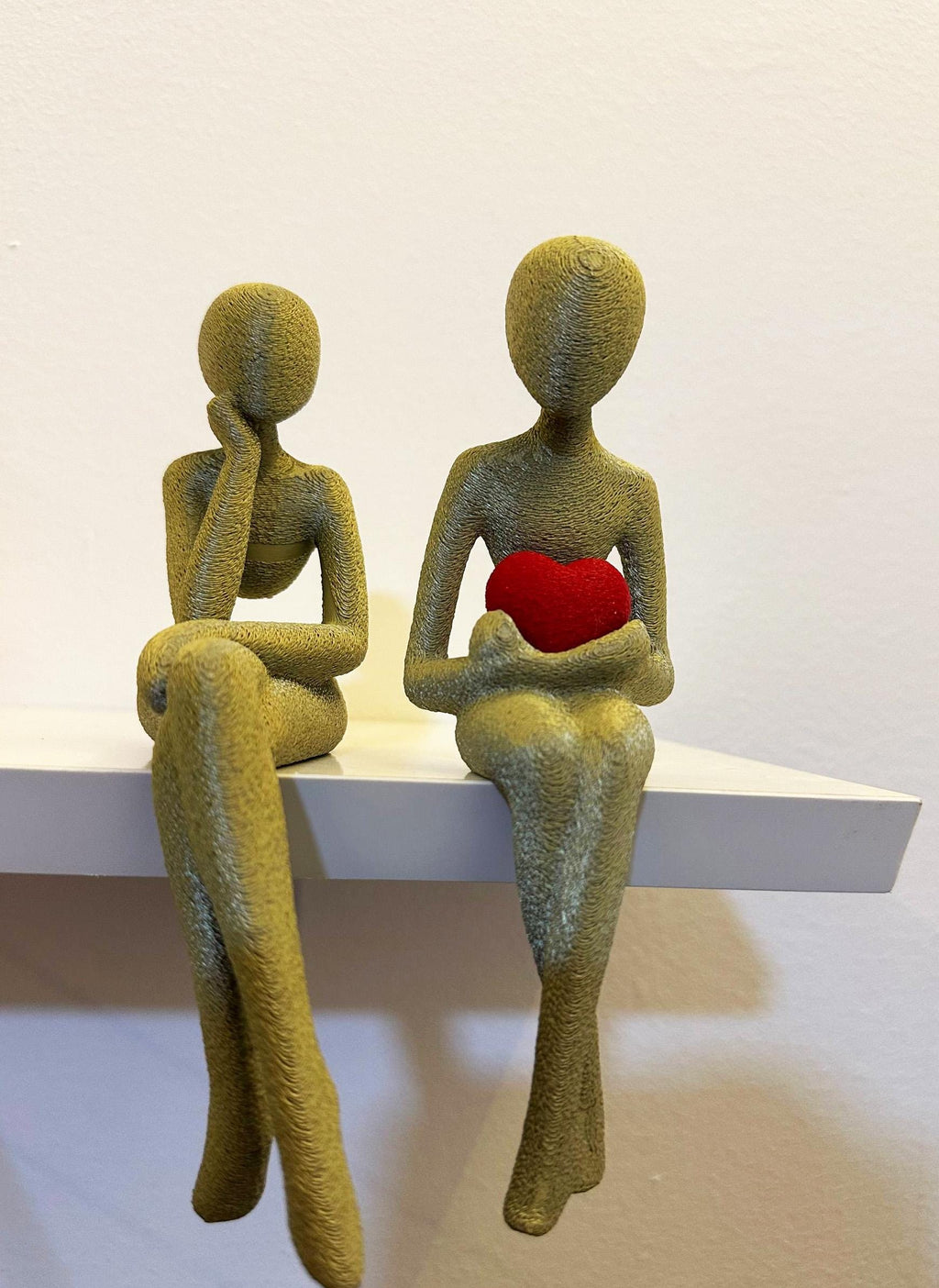 3D Printed Shelf Edge Figurine, Minimalist Sitting Figure with Heart, Romantic Sculpture Home Decor