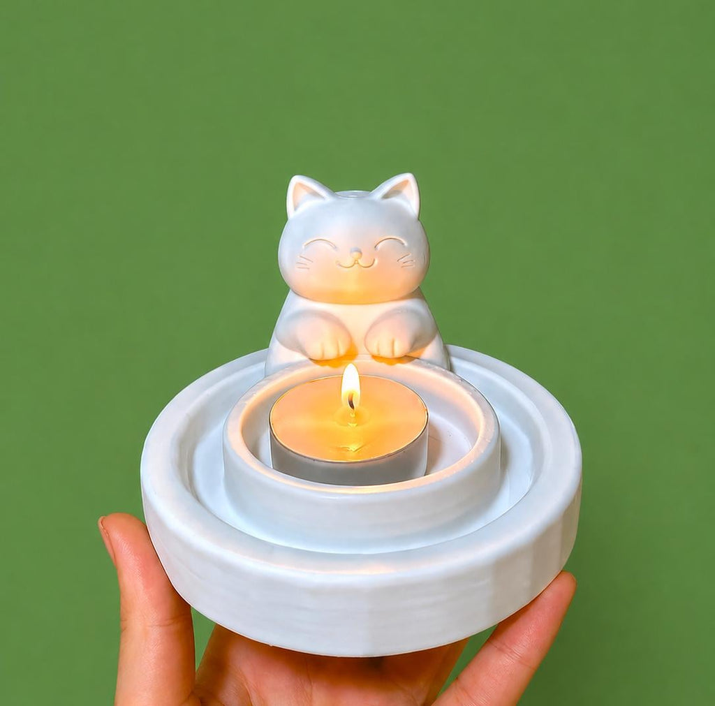 Cute Cat Candle Holder | 3D Printed Kawaii Tealight Holder | Minimal Desk Decor | Gift for Cat Lovers | Cozy Home Decor