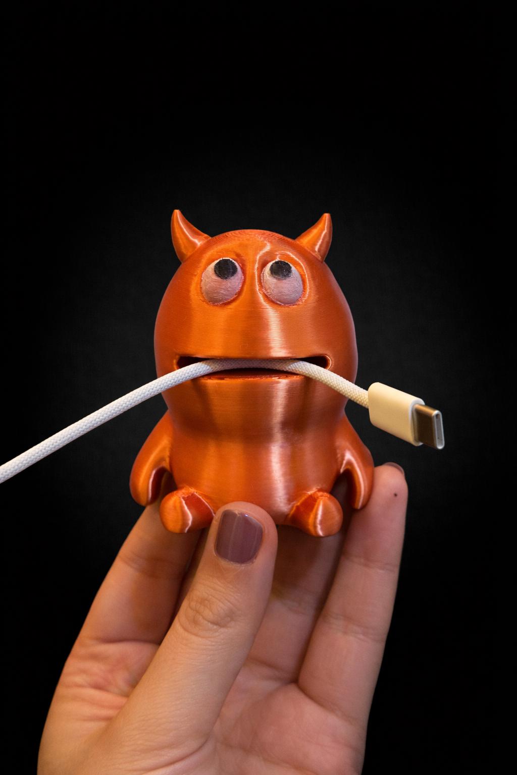 Cute Monster Cable Holder 3D Printed Desk Cable Organizer, Funny Cord Keeper, Gift for Gamers