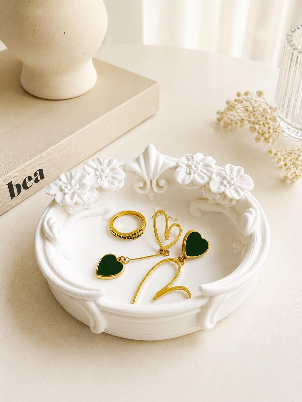 3D Printed Floral Trinket Tray for Rings and Earrings, Coquette Jewelry Holder