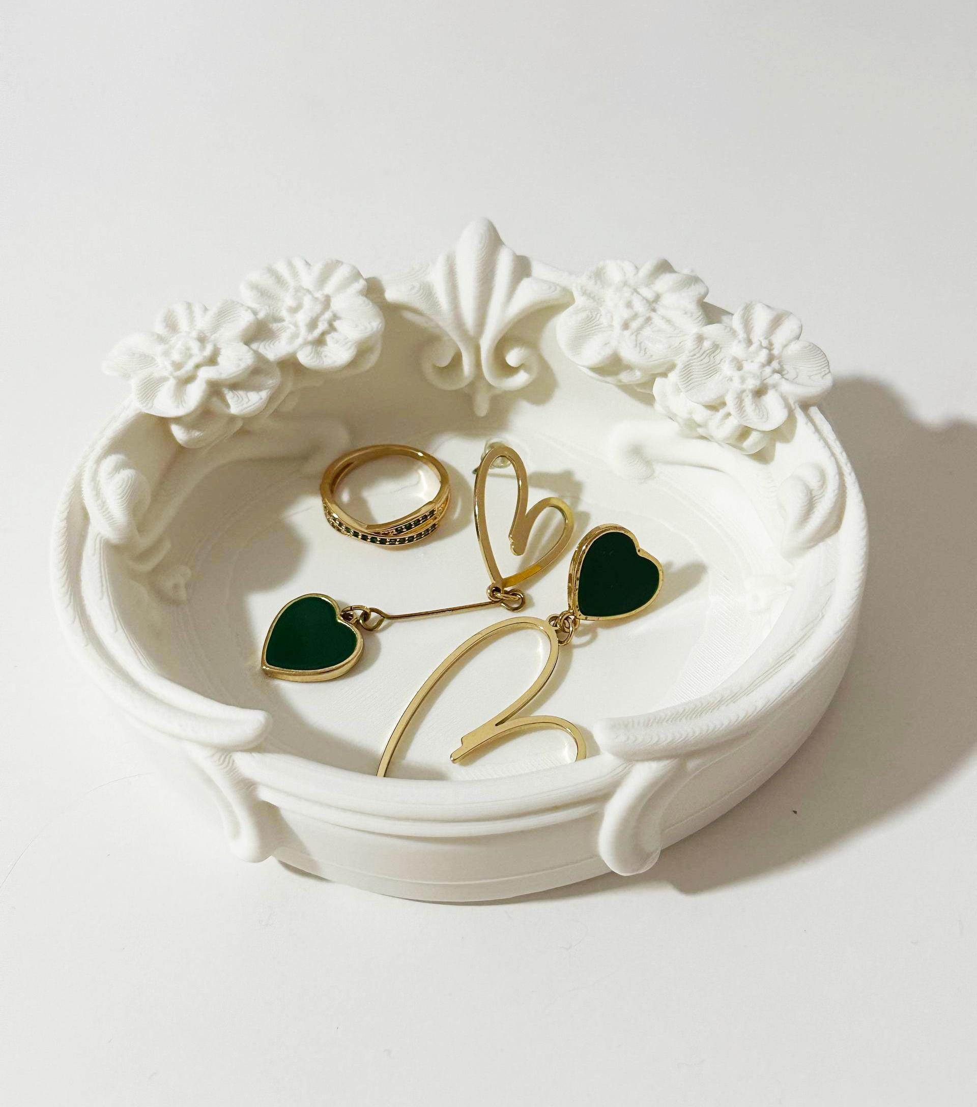 3D Printed Floral Trinket Tray for Rings and Earrings, Coquette Jewelry Holder