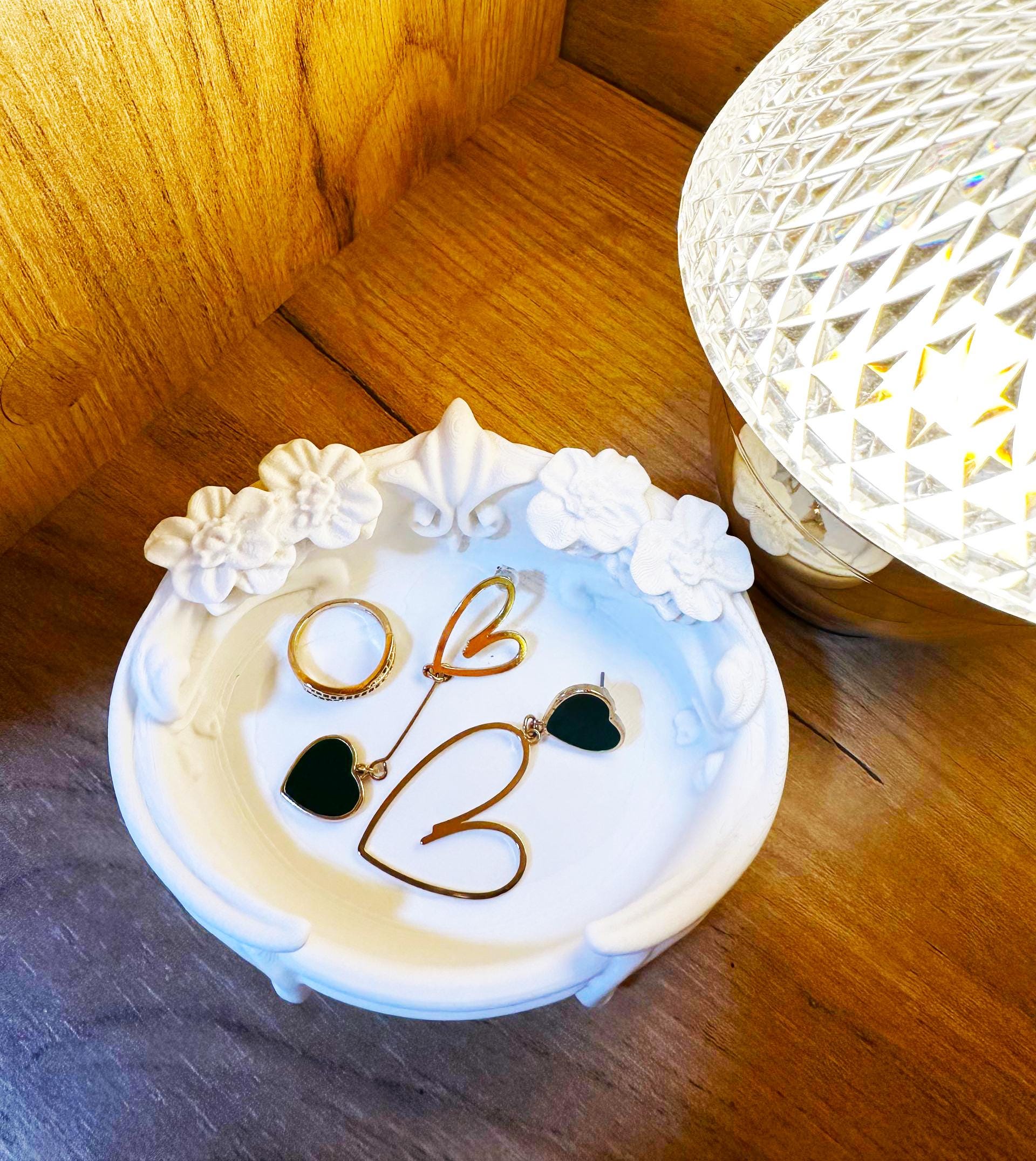 3D Printed Floral Trinket Tray for Rings and Earrings, Coquette Jewelry Holder