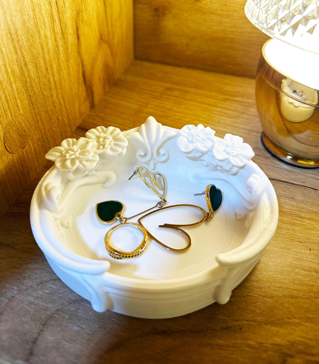 3D Printed Floral Trinket Tray for Rings and Earrings, Coquette Jewelry Holder