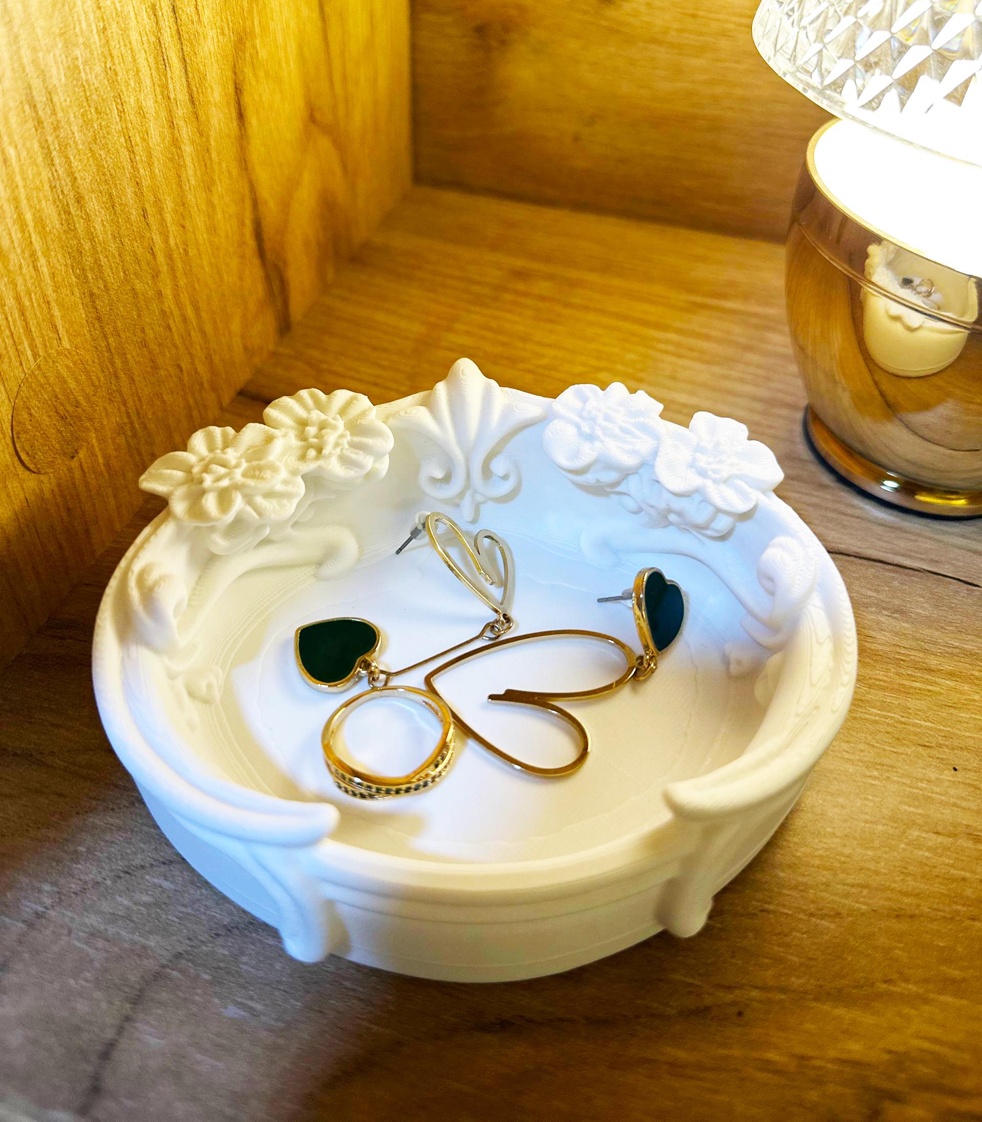 3D Printed Floral Trinket Tray for Rings and Earrings, Coquette Jewelry Holder