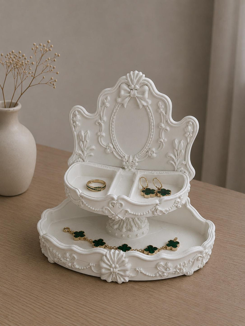 Baroque Jewelry Organizer Tray, 3D Printed Vanity Stand for Rings and Earrings