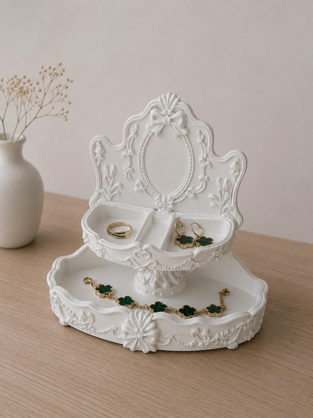 Baroque Jewelry Organizer Tray, 3D Printed Vanity Stand for Rings and Earrings