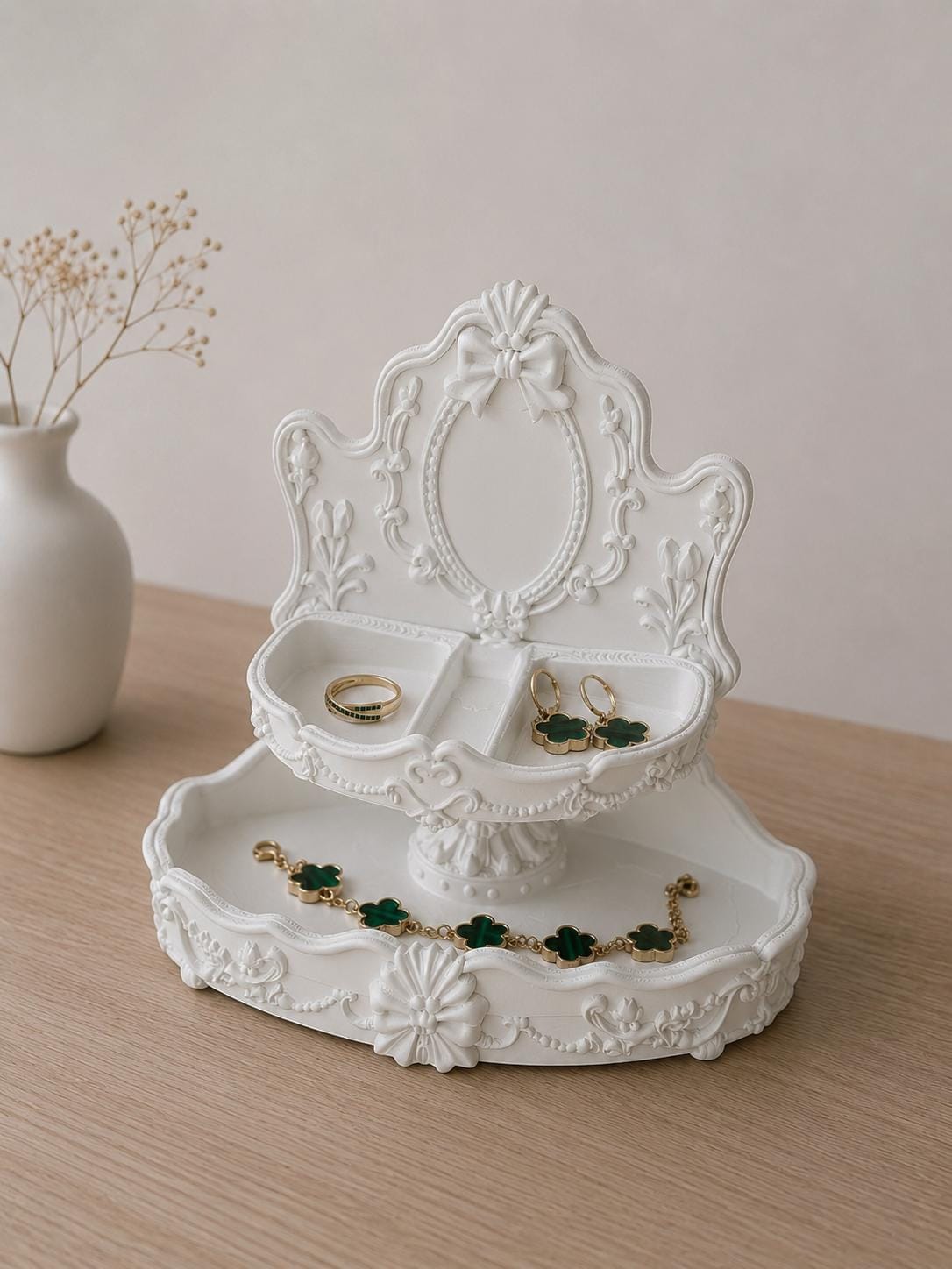 Baroque Jewelry Organizer Tray, 3D Printed Vanity Stand for Rings and Earrings