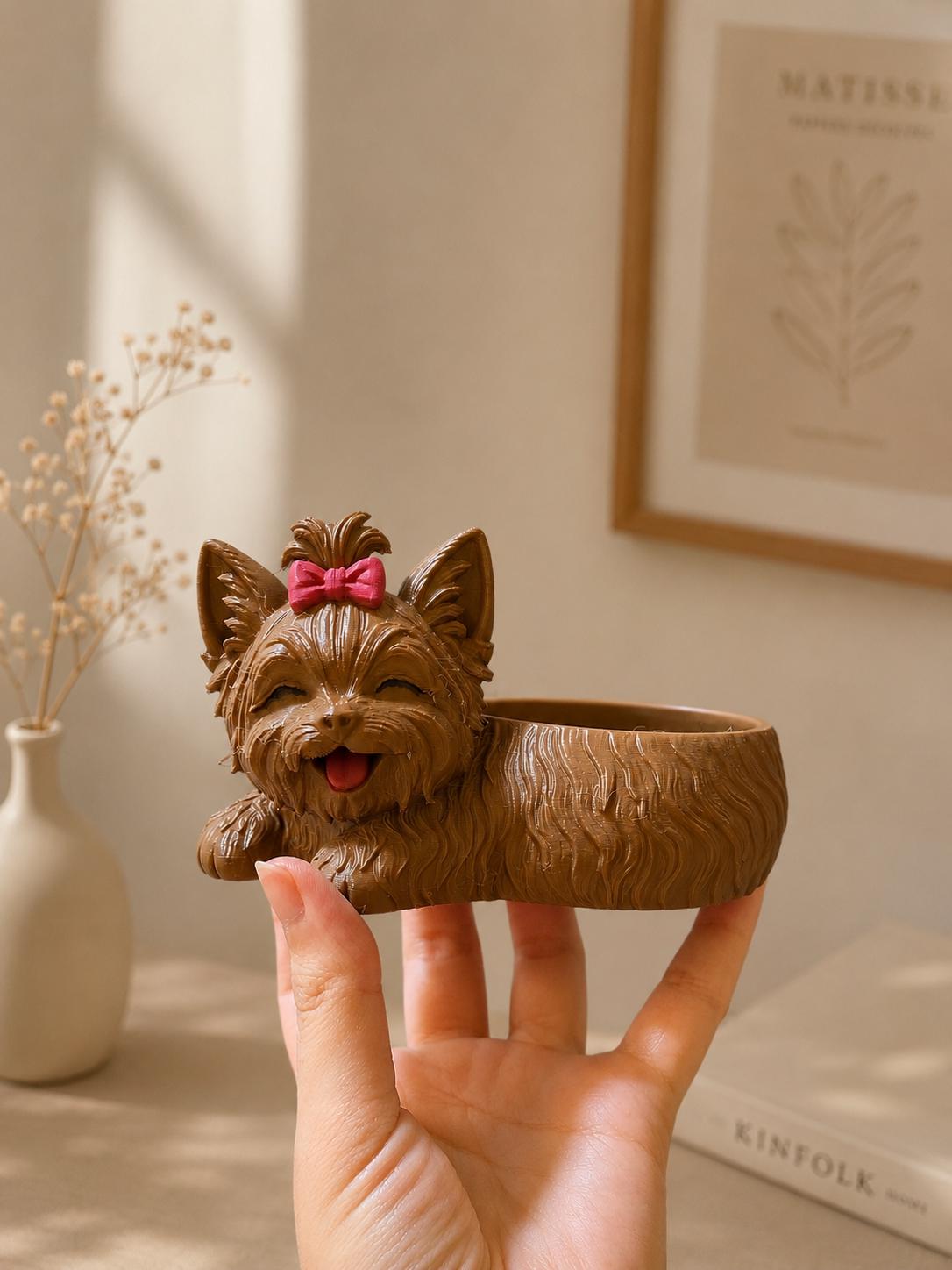 3D Printed Puppy Pot, Yorkshire Terrier Dog Planter, Kawaii Desk Decor, Small Succulent Planter, Dog Lover Gift