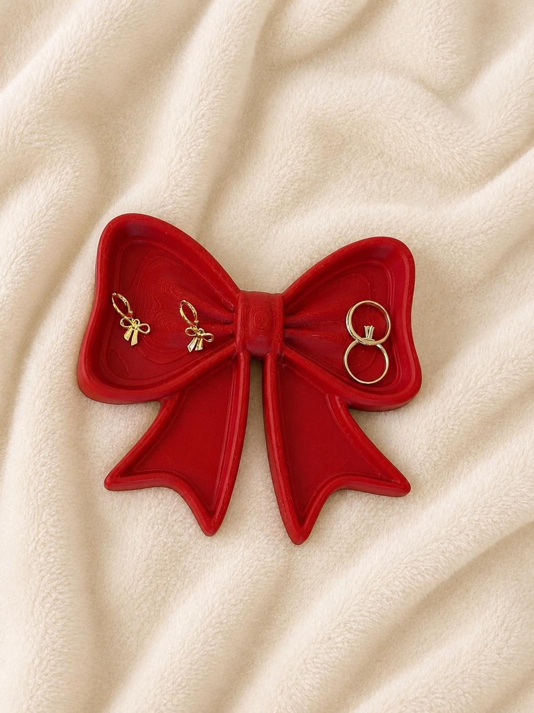 Bow Jewelry Tray | 3D Printed Coquette Ring Dish | Vanity Organizer | Ribbon Trinket Tray