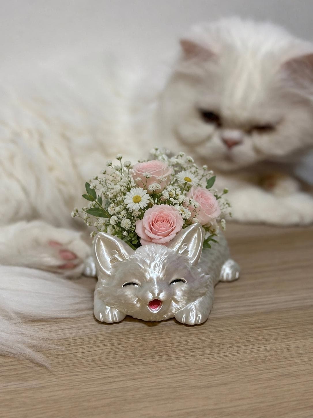 3D Printed Kitten Flower Pot, Succulent Pot, Animal Plant Holder, Cat Lover Gift, Desk Decor