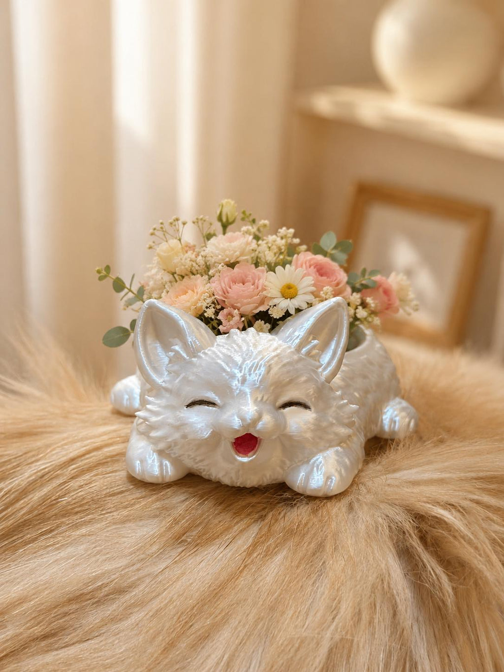 3D Printed Kitten Flower Pot, Succulent Pot, Animal Plant Holder, Cat Lover Gift, Desk Decor