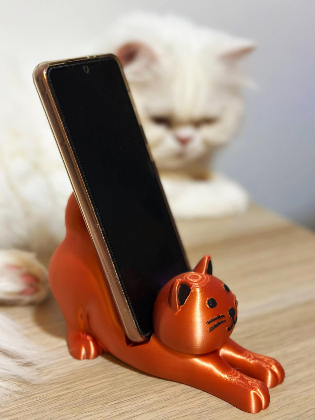 3D Printed Cat Phone Stand | Handmade Mobile Holder | Cat Lover Gift | Kawaii Office Desk Decor
