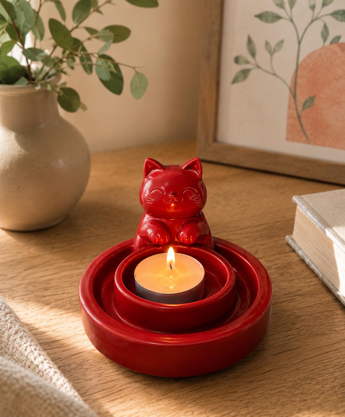 Cute Cat Candle Holder | 3D Printed Kawaii Tealight Holder | Minimal Desk Decor | Gift for Cat Lovers | Cozy Home Decor
