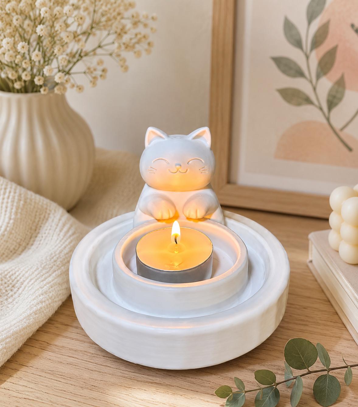 Cute Cat Candle Holder | 3D Printed Kawaii Tealight Holder | Minimal Desk Decor | Gift for Cat Lovers | Cozy Home Decor