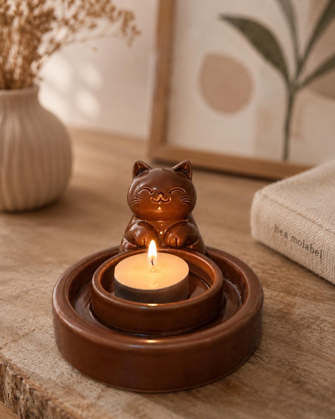 Cute Cat Candle Holder | 3D Printed Kawaii Tealight Holder | Minimal Desk Decor | Gift for Cat Lovers | Cozy Home Decor