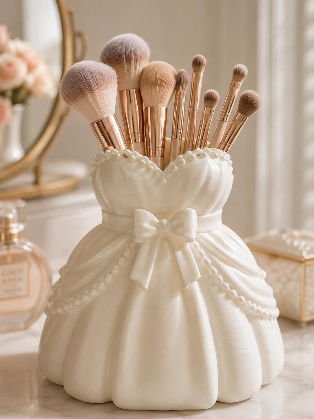 3D Printed Makeup Organizer, Coquette Makeup Brush Holder, Vanity Brush Storage, Princess Dress Pen Holder