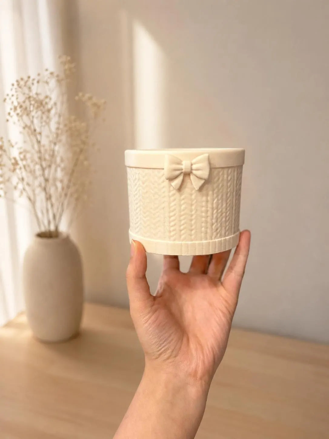 3D Printed Bow Pen Holder, Knit Texture Pencil Cup, Cute Desk Organizer, Coquette Office Decor, Teacher Gift, Aesthetic Desk Accessory