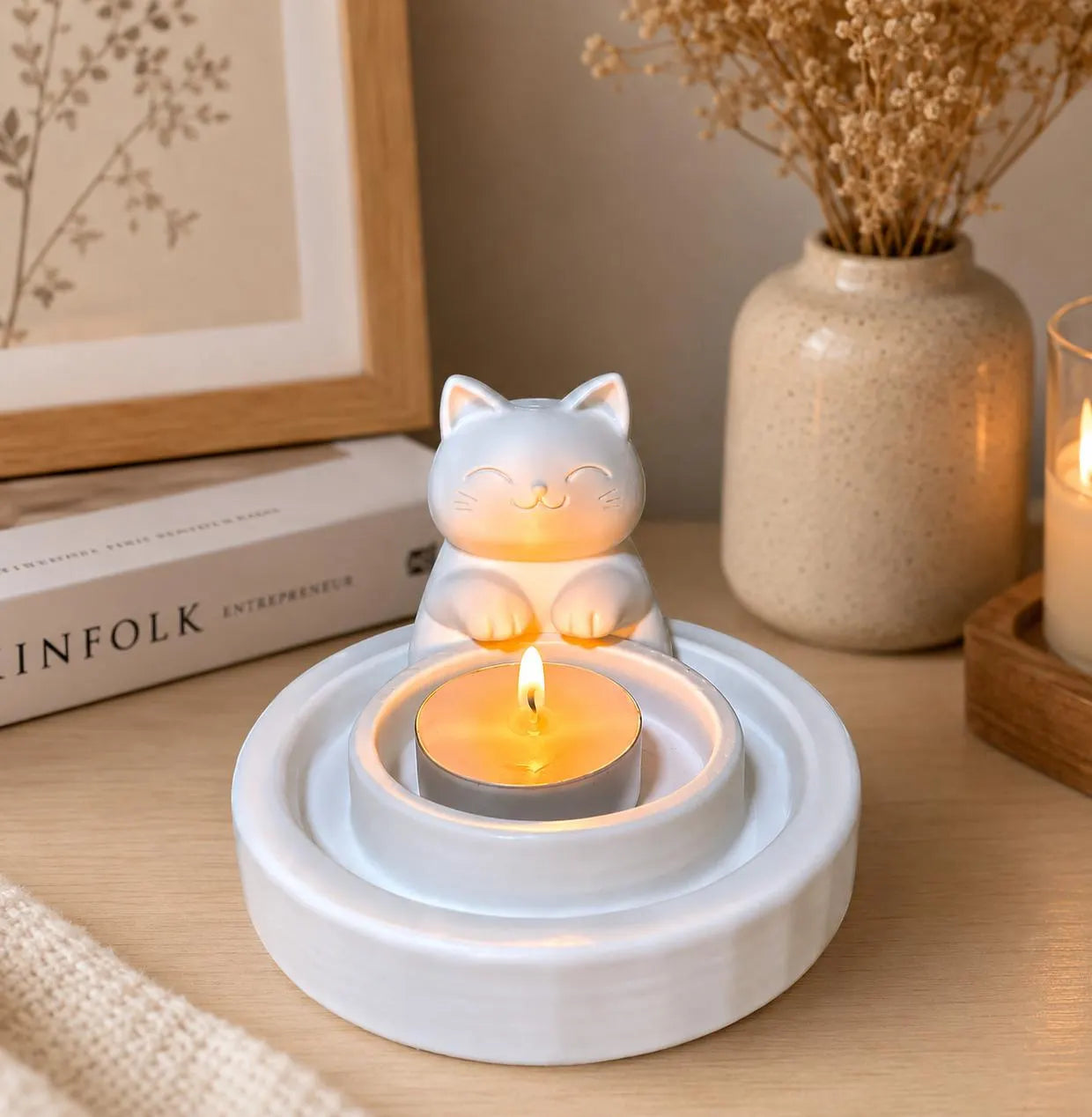 Cute Cat Candle Holder | 3D Printed Kawaii Tealight Holder | Minimal Desk Decor | Gift for Cat Lovers | Cozy Home Decor