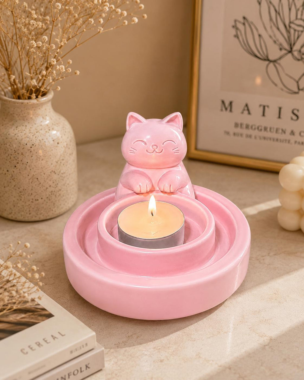 Cute Cat Candle Holder | 3D Printed Kawaii Tealight Holder | Minimal Desk Decor | Gift for Cat Lovers | Cozy Home Decor