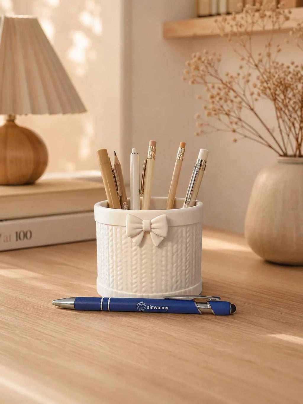 3D Printed Bow Pen Holder, Knit Texture Pencil Cup, Cute Desk Organizer, Coquette Office Decor, Teacher Gift, Aesthetic Desk Accessory