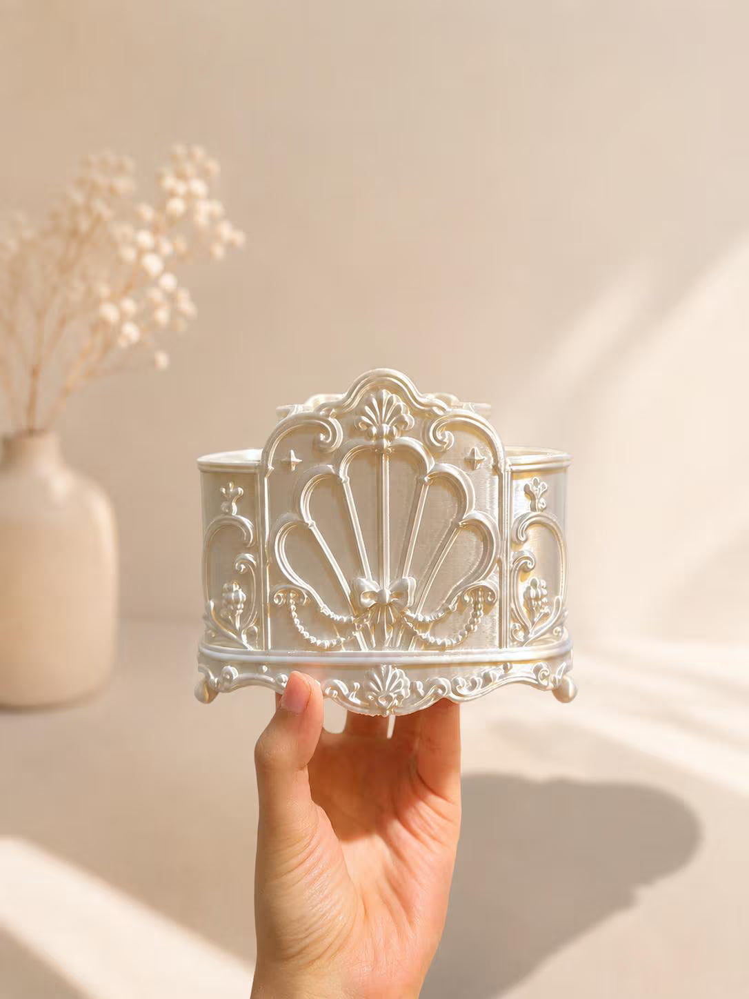 3D Printed Vanity Organizer,Vintage Makeup Brush Holder,Baroque Cosmetic Storage, Coquette Beauty Room Decor, Gift for Her