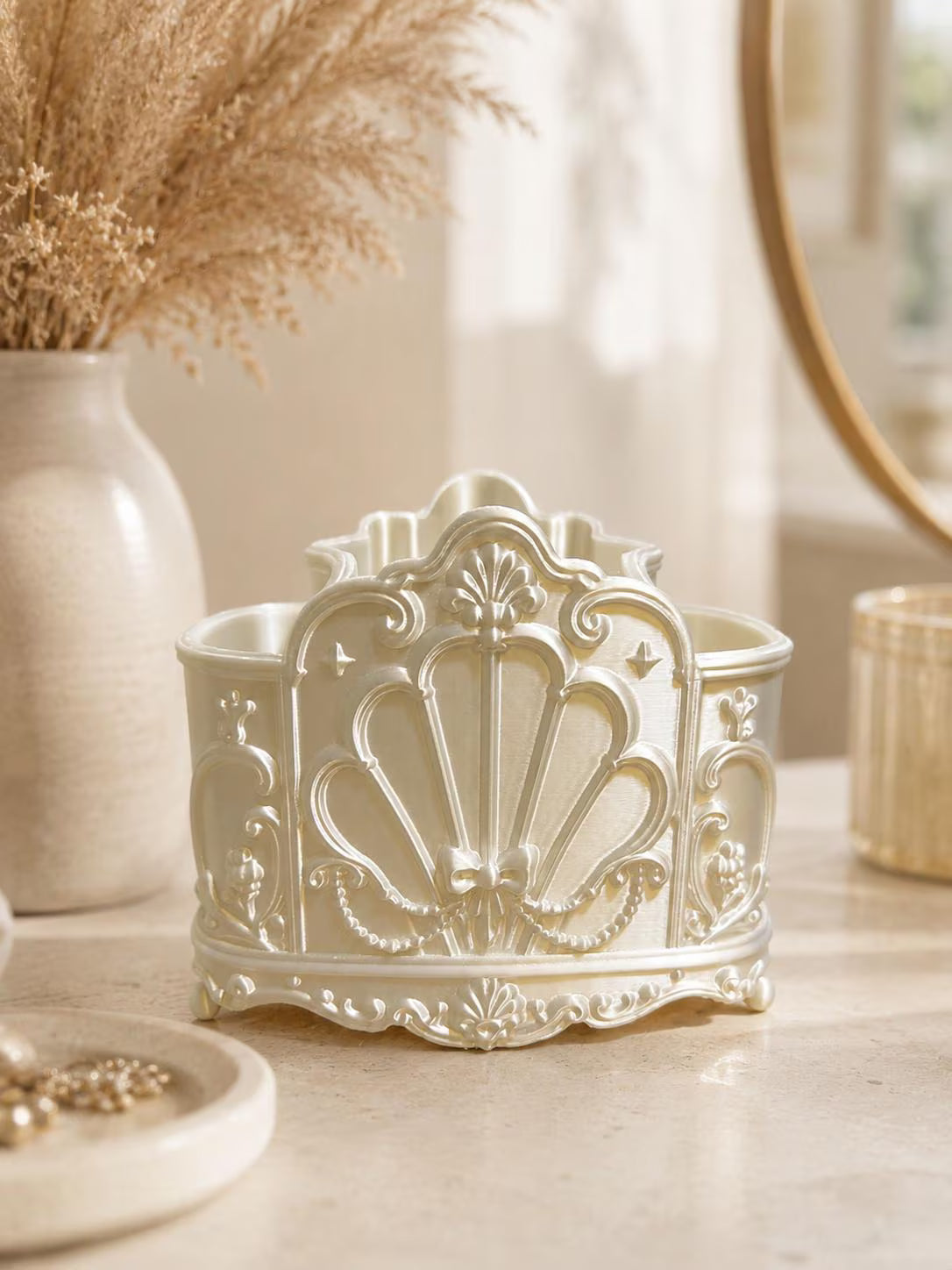 3D Printed Vanity Organizer,Vintage Makeup Brush Holder,Baroque Cosmetic Storage, Coquette Beauty Room Decor, Gift for Her