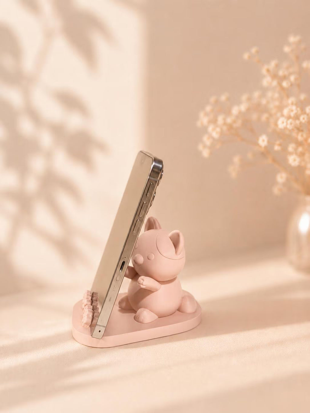 Beige cat phone stand