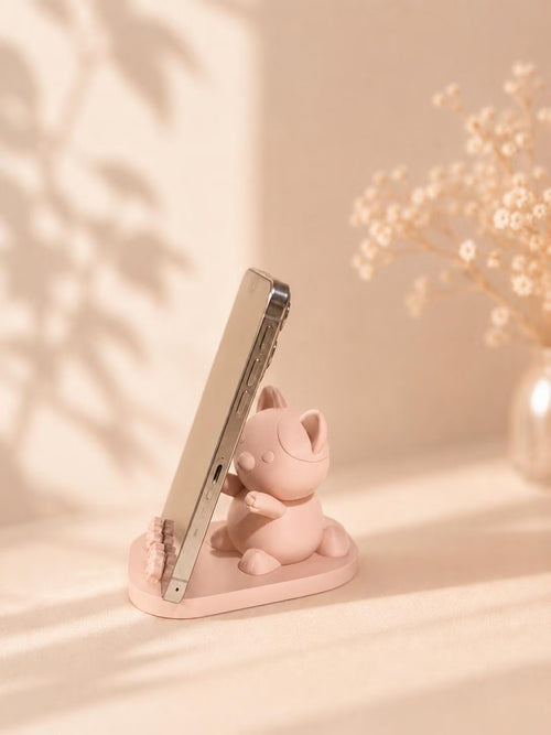 Beige cat phone stand