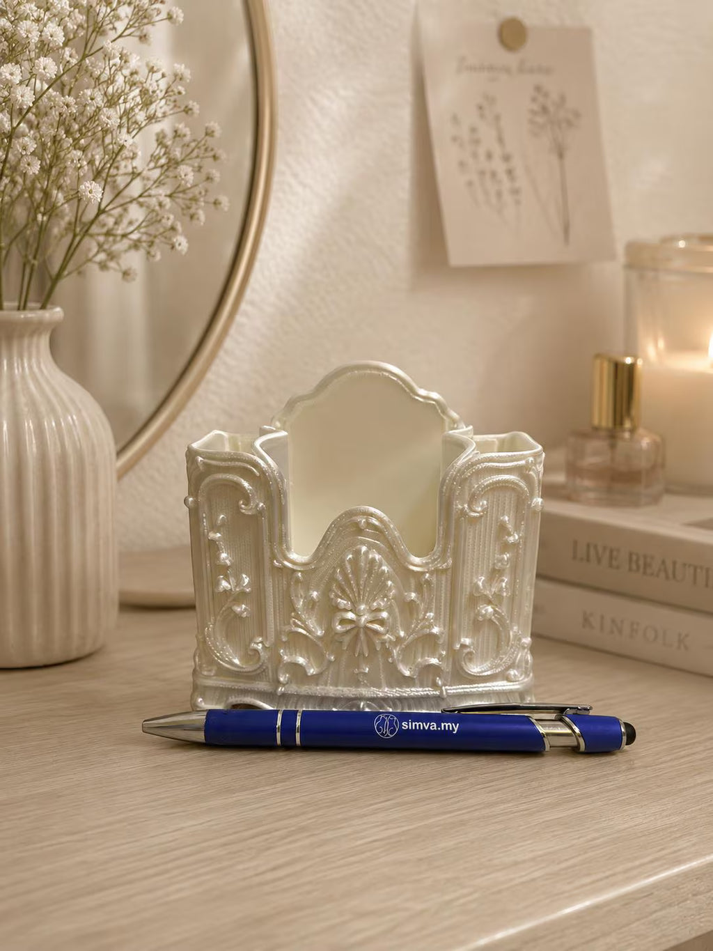 Dimensions of vintage Rococo vanity organizer