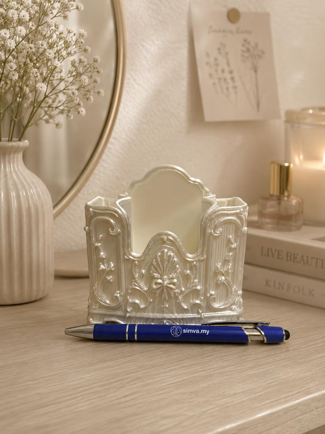 Elegant 3D Printed Vanity Organizer| Rococo Cosmetic Brush Storage | Cottagecore Vanity Decor|Makeup Brush Holder |