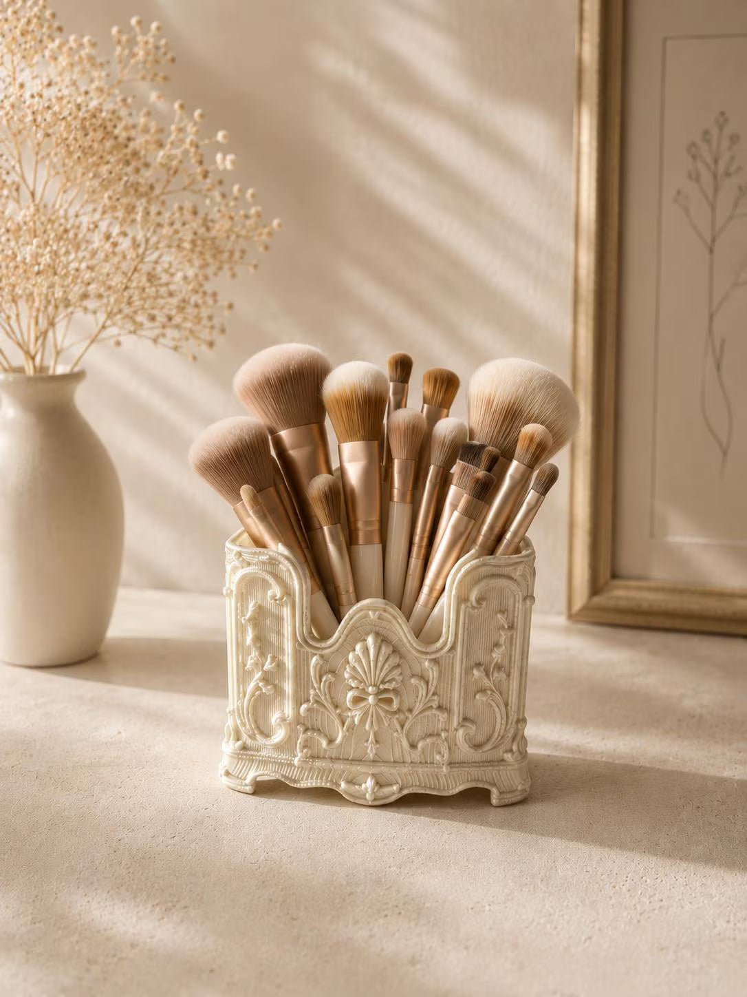 Elegant 3D Printed Vanity Organizer| Rococo Cosmetic Brush Storage | Cottagecore Vanity Decor|Makeup Brush Holder |