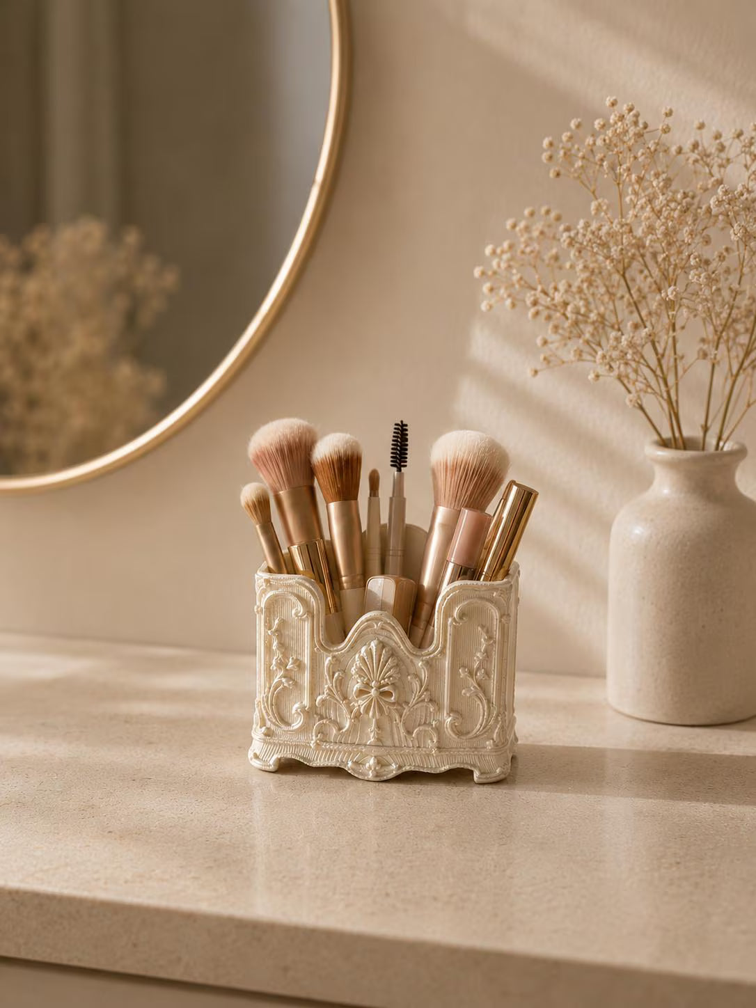 Elegant 3D Printed Vanity Organizer| Rococo Cosmetic Brush Storage | Cottagecore Vanity Decor|Makeup Brush Holder |