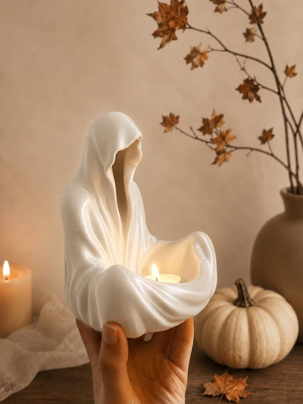 3D Printed Ghost Candle Holder, Halloween Decor, Gothic Home Accent, Witchy Home Decor