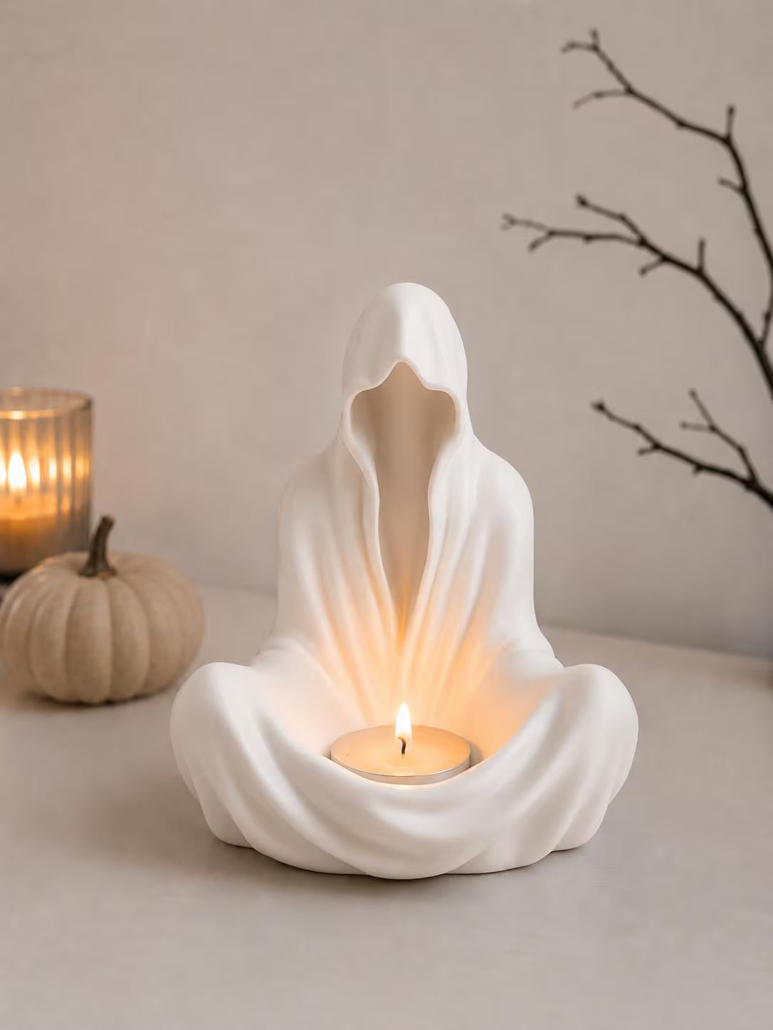 3D Printed Ghost Candle Holder, Halloween Decor, Gothic Home Accent, Witchy Home Decor