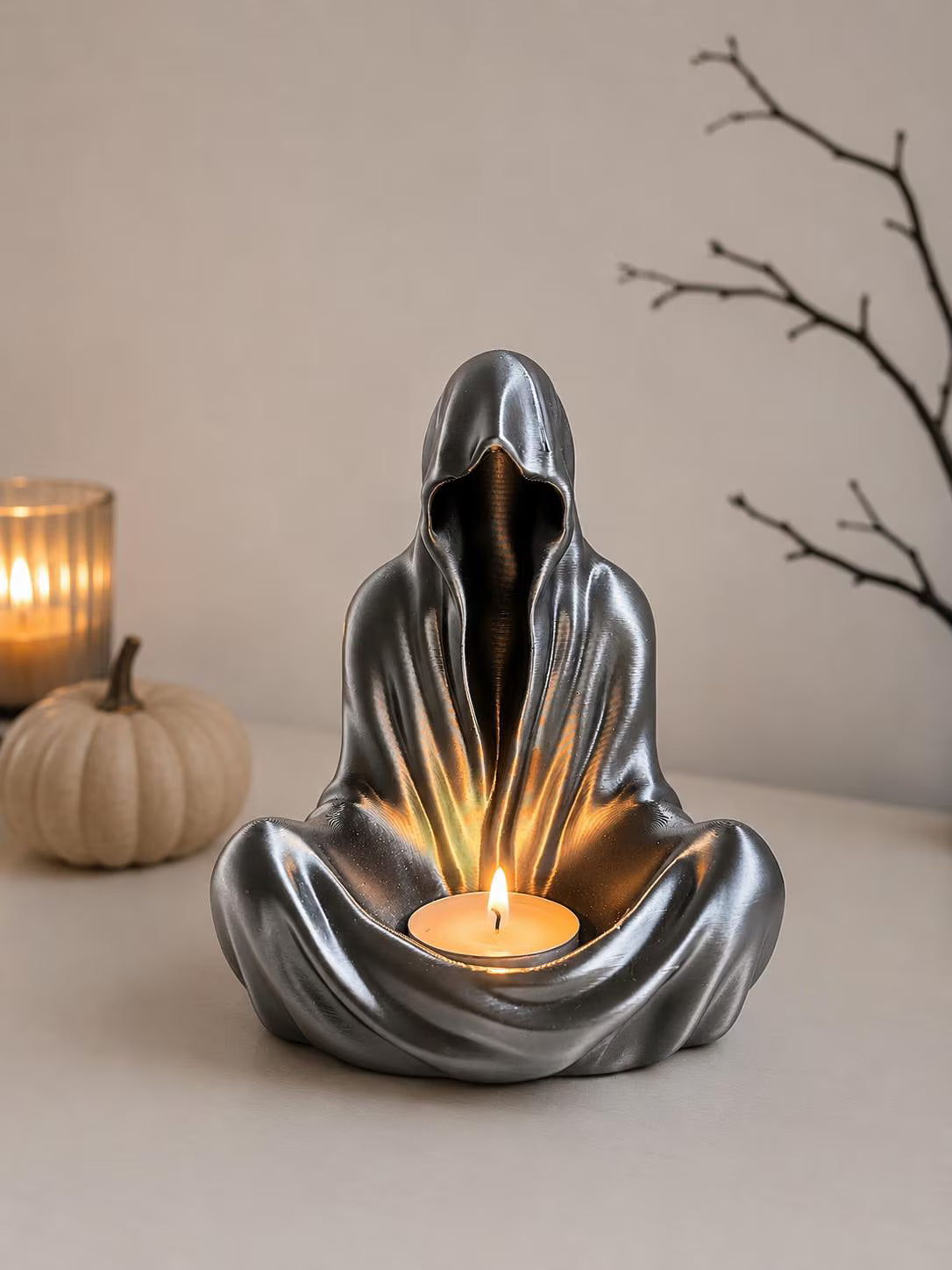3D Printed Ghost Candle Holder, Halloween Decor, Gothic Home Accent, Witchy Home Decor