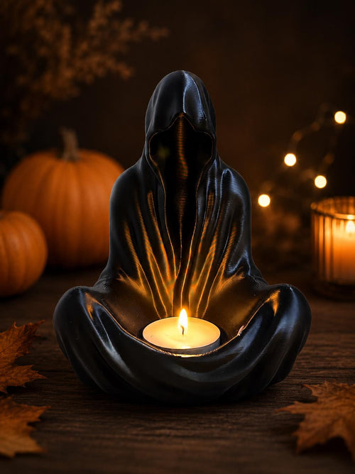 3D printed ghost tealight holder with candle