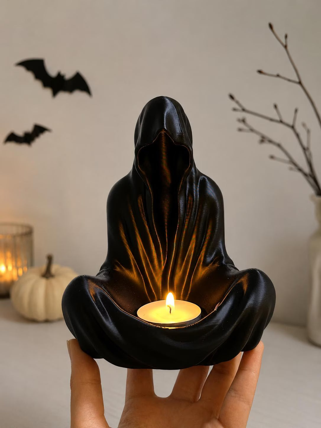 3D Printed Ghost Candle Holder, Halloween Decor, Gothic Home Accent, Witchy Home Decor