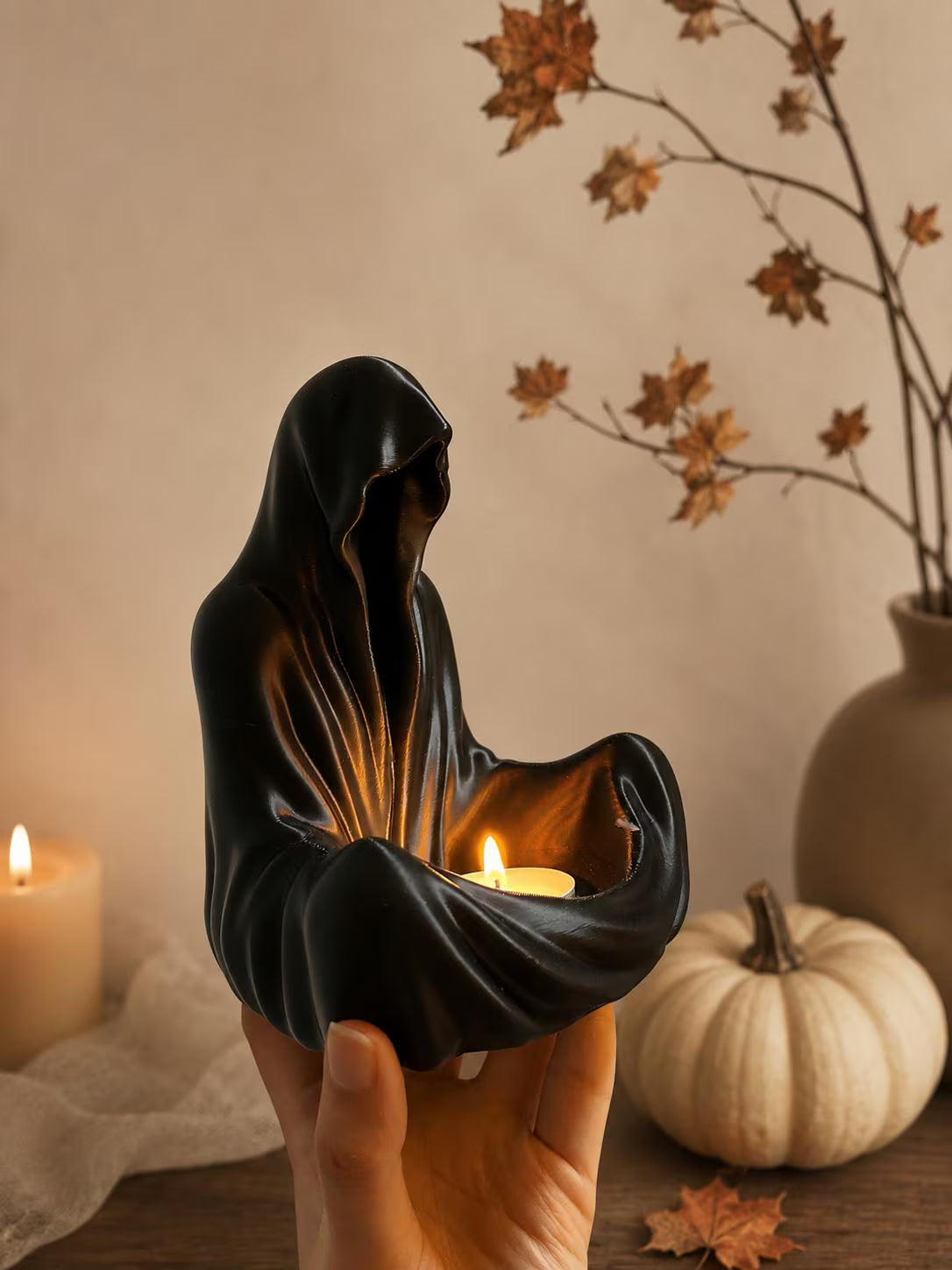 3D Printed Ghost Candle Holder, Halloween Decor, Gothic Home Accent, Witchy Home Decor
