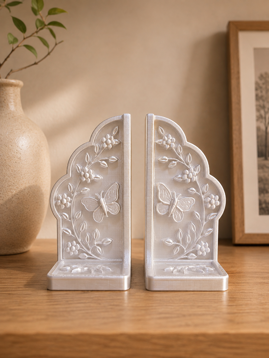 Floral Butterfly Bookends – 3D Printed Decorative Book Holder Set
